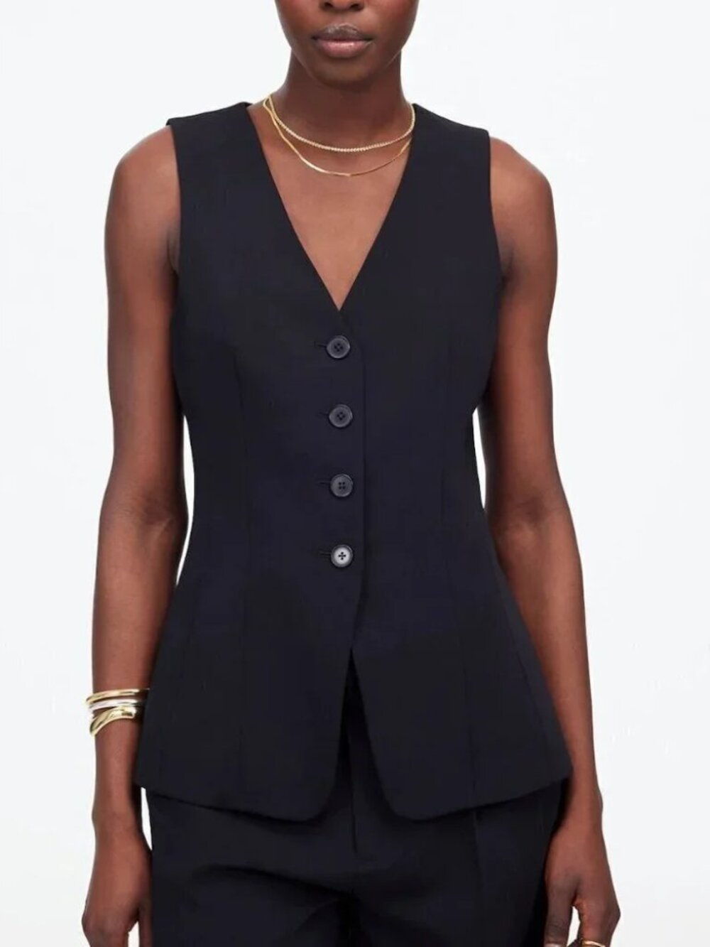 Madewell Cutaway Fitted V-Neckline Button Closure Long Vest Black Size 4/S NWT